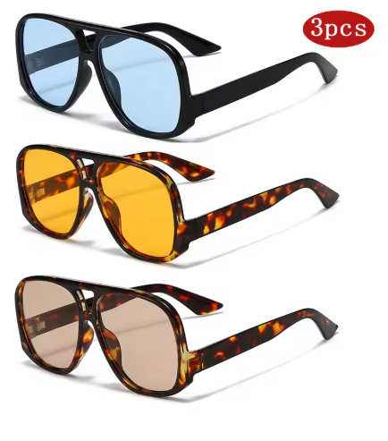 3pcs Oversized Double Bridges Sun Glasses